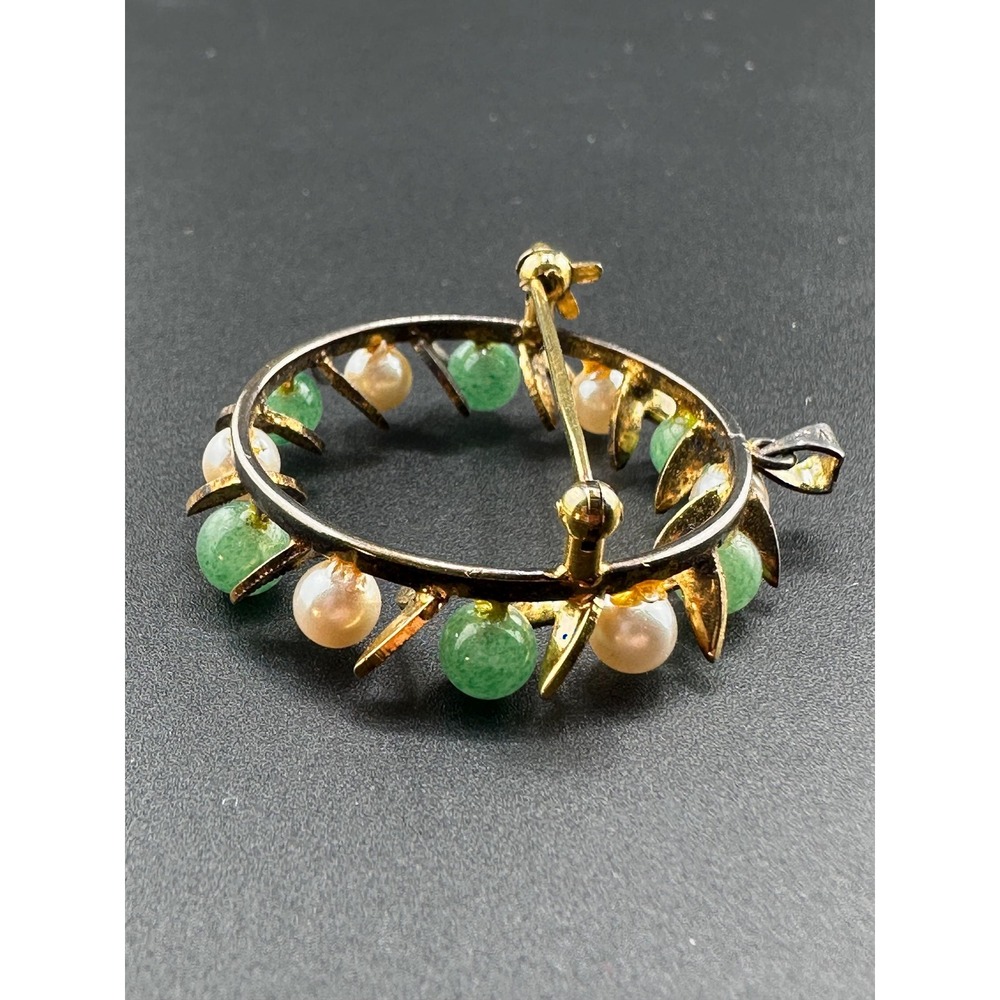 VTG 1940s 1950s Sterling Silver Jade Pearl Wreath Brooch Pendant - Picture 2 of 16